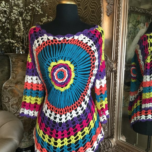 Sioni teal sunbrust print crochet top - Picture 1 of 7